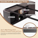 L Shaped Executive Office Desk Large Computer Desk with Storage Cabinets, Solid Wood Board Steel Frame