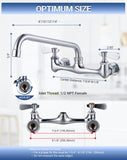 Phivan 8 Inch Center Wall Mount Commercial Sink Faucet - 8" Swivel Spout Utility Faucet, Dual Handle Chrome Brass for Restaurant/Laundry/Utility Room Kitchen Sinks