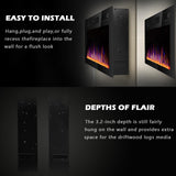 BOSSIN 72 inch Ultra-Thin Silence Linear Electric Fireplace, Recessed Wall Mounted Fireplace, Fit for 2 x 4 and 2 x 6 Stud, 12 Adjustable Flame Color & Speed, Remote Control with 8h Timer