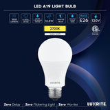 LUXRITE A19 LED Light Bulb 100 Watt Equivalent, 2700K Warm White, 1500LM, Non-Dimmable, Standard LED Light Bulbs, 12.5W, E26 Base, Enclosed Fixture Rated, Damp Rated, ETL Listed (96 Pack)