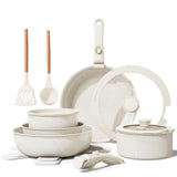 Ceramic Nonstick Cookware Set, Healthy, Non Toxic,17-Pieces Pots and Pans Set | Dishwasher/Oven Safe,PFAS/PFOA Free,Cream White bazova