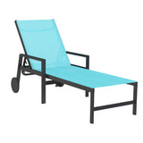 PURPLE LEAF Patio Chaise Lounge with Wheels & Armrests, Turquoise Blue