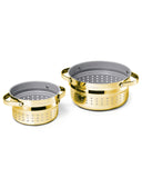 Caraway Small & Large Steamer Set – Made with Handles - Non Stick, Non Toxic Coating - Steam Veggies, Seafood, and More - Compatible With Our Dutch Oven or Sauce Pan – 3qt & 6.5qt - Gold