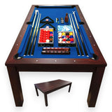 SIMBASHOPPING 7 Foot Pool Dining Table Combo Blue Felt Modern Billiard Table with Dining Top Included – Blue Sky