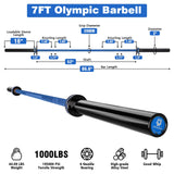 RICHUANG 7ft Olympic Barbell Weight Bar for Weightlifting, Powerlifting, CrossFit Training , 1000 lbs Max Load Capacity, Alloy Steel, 2 Inch Olympic Strength Training Bar for Home Gym Exercises Fitness Equipment 1000LBS-Blue