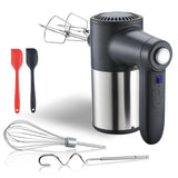 DOAROCA 7-Speed Cordless Hand Mixer - Digital Display Rechargeable Electric Mixer Handheld with 6 Stainless Steel Accessories,Whisks Beaters Dough Hooks（Black）