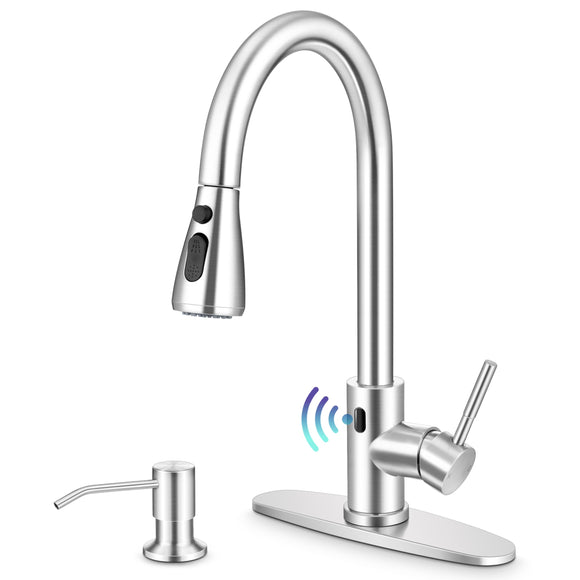 Touchless Kitchen Sink Faucet with Pull Down Sprayer with Soap Dispenser, Single Handle Motion Sensor Faucet for Farmhouse RV Sink Herogo