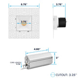LUXRITE 2 Inch Square Trimless LED Recessed Light, 5CCT Selectable 2700K-5000K, Interlocking Module, 8W, 600LM, Dimmable Ceiling Spotlight, Wet Rated, IC Rated, ETL Listed (6 Pack)