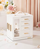 Homde Mothers Day Gifts Jewelry Box 360° Rotating, Necklace Earring Organizer with Transparent Window, Mirror, 7 Drawers, Large Ring Display Storage Case for Girls Women (White)