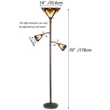 Bieye L10839 Baroque Tiffany Style Stained Glass Torchiere Floor Lamp with Sidelights for Reading, 70-inches Tall (Baroque, Brown)