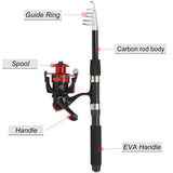 Tripquips Fishing Rod, 6.9ft 2Pcs Telescopic Fishing Rods Set, Carbon Fiber Fishing Pole, 2PCS Spinning Rod and Reel Combo with Carrier Bag Freshwater Fishing Rod and Reel Combos Kits Fishing Gear-Red Tripquips