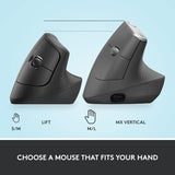 Logitech Lift Vertical Ergonomic Mouse, Wireless, Bluetooth or Logi Bolt USB Receiver