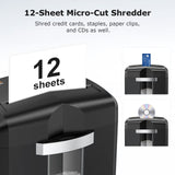 12-Sheet Micro Cut Shredders for Home Office, 60 Minute P-4 Security Level Paper Shredder for CD, Credit Card, Mails, Staple, Clip, with Jam-Proof System & 4.2 Gal Pullout Bin C266-B bonsaii