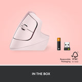 Logitech Lift Vertical Ergonomic Mouse, Wireless, Bluetooth or Logi Bolt USB Receiver