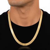 ONTHOLOGIE, 11 mm Herringbone Chain Necklace for Women Men 18K Gold Over Italian 925K Stamped Solid Sterling Silver, Flat Snake Chain, 16 Inch