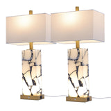 Natural Marble Table Lamps Set of 2: 3-Color Temperatures Alabaster Lamp with Nightlight, Bedside lamps with USB Ports, Bedroom Lamps for Night Stands End Table lamps for Living Room, Bulbs Included