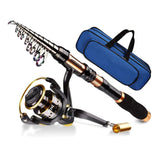 TEDILUVI Carbon Telescopic Fishing Rod Spinning Reel Combo Set with Line Lures Kit Bag for Kids Men Women
