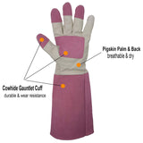 Bundle - 2 Pairs of Pruning Gloves Long for Men & Women, Pigskin Leather Rose Gardening Gloves, Medium