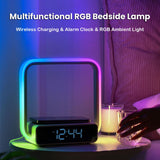 AGEK Digital Alarm Clock Wireless Charger, Dimmable Small Bedside Lamp with Alarm Clock for Bedrooms Home Office Touch Control RGB Night Light Nightstand Lamp for Men Teen