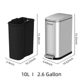 2.6 Gallon Slim Bathroom Trash Can with Soft Close Lid, 10L Stainless Steel Garbage Can with Removable Liner Bucket
