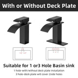 Ryuwanku Bathroom Faucet Matte Black Modern Waterfall Bathroom Sink Faucet with Single Handle Suitable for 1 or 3 Holes,Supply Deck Plate and Hose