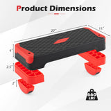 Goplus 3-in-1 Aerobic Step Platform, 600 LBS Adjustable Exercise Stepper with 4-Level Risers, Balance Trainers, Resistance Band, Non-Slip Workout Stepper for Home Gym, Cardio, Strength Training (Red)