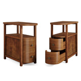 LITTLE TREE Solid Wood End Table Set 2 with 2 Drawers & Open Shelf, No Assembly Required Side Table for Living Room, Vintage Brown Couch Side Tables, Slim Bedside Table Nightstand for Bedroom