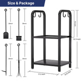 HONEST OUTFITTERS Firewood Rack Indoor, 2-Tier Firewood Rack Outdoor with 4 Pieces Fireplace Tools Set, Heavy Duty Log Wood Holder for Fireplace, Fire Pit, Wood Stove Black