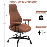 Leather Desk Chair, Mid Century Modern Office Chair, Brown | Lumbar Support, Ergonomic, 360° Swivel, Rubber Rolling Wheels, Adjustable Height, for Adults