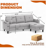 Pingliang 80-Inch Convertible Sectional Sofa with Ottoman, Light Grey