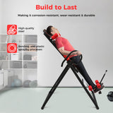 Inversion Table, 330.7lbs Capacity Heavy Duty Inversion Table Heavy Duty Strength Training Inversion Equipment w/Headrest & Adjustable Protective Belt for Back Pain Muscle Tension (Black + Red)