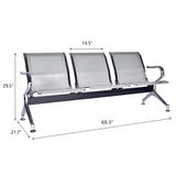 buenotoys 3-Seat Waiting Room Chairs - Waiting Room Bench with Arms Airport Reception Bench Guest Reception Chairs Lobby Bench Waiting Area for Airport Market Bank Hospital School Barbersho, Silver