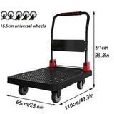 Heavy-Duty Foldable Push Cart Dolly with 1100lbs Capacity Space-Saving Flat Bed Carts