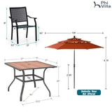 PHI VILLA Outdoor Table Chairs Set w/Umbrella, 5pc Patio Metal Furniture