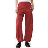 SeeLuNa Women Barrel Travel Pants Elastic Waistband Tapered Leg Baggy Mid Rise Work Trousers Lounge Pant with Pockets(Red,M)