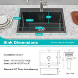 TSIBOMU 22 x 18 inch Drop-in Kitchen Sink, Single Bowl Single Hole 304 Stainless Steel Topmount Kitchen Sink, Black