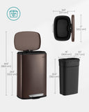 SONGMICS 13 Gallon (50 L)13 Gallon (50 L) Trash Can, Stainless Steel Kitchen Garbage Can, Recycling or Waste Bin Trash Can, Stainless Steel Kitchen Garbage Can, Recycling or Waste Bin, Soft Close, Step-On Pedal, Removable Inner Bucket, Brown ULTB50BR