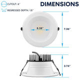 LUXRITE 6" Inch Commercial LED Recessed Light with J-Box, 5 CCT Options 2700K-5000K, 3 Wattages 30/40/50W, 0-10V TRIAC Dimmable, CRI90, 3000/4000/5000 Lumens, 120-277V, Wet Rated, IC Rated (4 Pack)