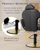 Black and Gold Salon Barber Chair, Reclining Salon chair for Hair Stylist for Home, Barber Chair with Hydraulic Pump, 360° Swivel, Beauty Hairdresser Chair Equipment for Spa, Tattoo, and Shampoo