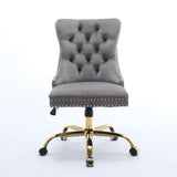 Gray Velvet Vanity Chair with Wheels, Armless Home Office Desk Chairs