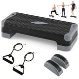 Goplus 3-in-1 Aerobic Step Platform, 600 LBS Adjustable Exercise Stepper with 4-Level Risers, Balance Trainers, Resistance Band, Non-Slip Workout Stepper for Home Gym, Cardio, Strength Training (Gray)