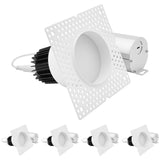 LUXRITE 3 Inch LED Regressed Trimless Spotlight, Push N’ Lock, 5 CCT Selectable (2700K-5000K), 15W, 950 Lumens, CRI 90, Dual Dimming (0-10V/Triac), 120-277V, ETL Listed, Damp Rated, Round (4 Pack)
