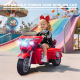12V Electric Motorcycle for Kids Ages 3-8, 2 Seats Ride-On Motorbike with 3 Wheels, Bluetooth, USB, LED Light & Storage Box | Safe & Durable Kids Toy Vehicle, Red