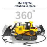 Bulldozer, 11 Channel Full Functional Dozer Vehicle, 360° Rotating RC Dozer with Metal Parts & Rubber Tracks, Remote Control Bulldozers with Lights & Sound, RC Construction Vehicles for Adults
