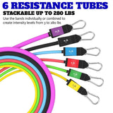 Bodylastics Pro Series Resistance Band Set - 6 Bands, Handles, Ankle Straps, Door Anchor, Carry Bag Heavy-Duty Stretch Exercise Bands and Snap Reduction Tech (3-280 Lbs Max Tension)
