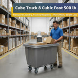 8 Cubic Foot 500 lb. Trash Cube Truck, Grey Commercial Laundry Cart, Construction Trash Recycling Trolley, Industrial Garbage Wagon Transportation, Rolling Waste Bin
