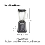 Hamilton Beach PowerMax Professional-Performance Blender for Shakes and Smoothies, Puree and Ice Crush, 48oz BPA-Free Glass Jar, 1680 Peak Watts, Stainless Steel Blades, Silver (58600J)