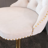 MOOLSUN Rotating Velvet Bar Stools Set of 4, Modern Padded with Nailhead Trim and Tufted Back, Adjustable Swivel Counter Height Stools for Kitchen Island, Bar, Club,Beige(Gold Base)