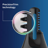Philips Nose Trimmer Nt3650/16, Nose, Ear & Eyebrow Trimmer with Protective Guard System, Fully Washable, Including AA Battery, 2 Eyebrow Combs, Pouch (Gray)