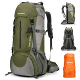 King'sGuard 70L Hiking Backpack with Rain Cover Lightweight Waterproof Travel Camping Backpack Large Backpacking Pack for Men and Women (Army Green)